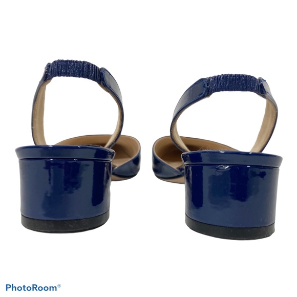 Manolo Blahnik patent leather heel blue sling back block heel shoe EU size 37 - Picture 7 of 11